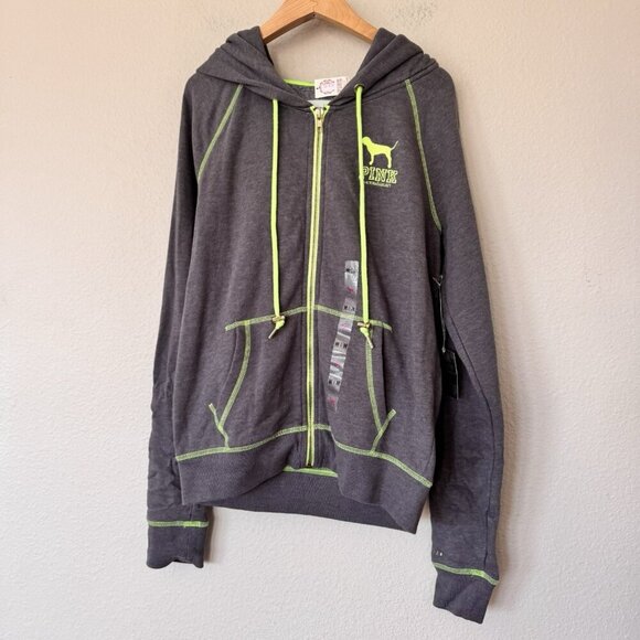 Victoria Secret Pink Sweatshirt Juniors Full Zip Limited Edition Gray Medium - Picture 1 of 8